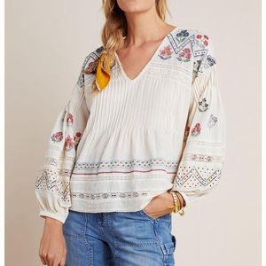Anthropologie Kayla Embroidered Blouse